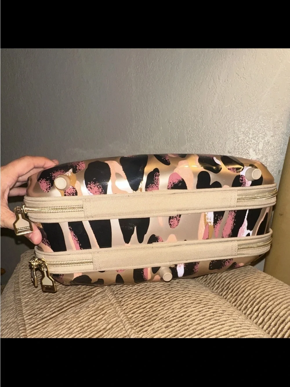 Leopard Print Cosmetic Case with Pink and Tan Accents